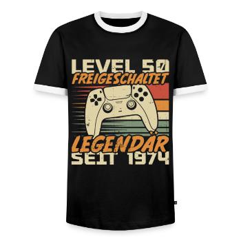 Level 50 freigeschaltet Legendär seit 1974 - Männer Kontrast-T-Shirt - Schwarz/Weiß - Vorne - AI Model Female 172 light (172cm) & AI Model Male 178 light (178cm)