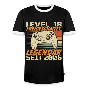 Level 18 freigeschaltet Legendär seit 2006 - Männer Kontrast-T-Shirt - Schwarz/Weiß - Vorne - AI Model Female 172 light (172cm) & AI Model Male 178 light (178cm)