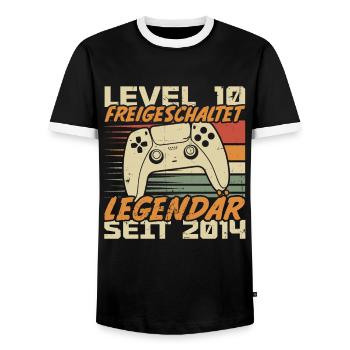 Level 10 freigeschaltet Legendär seit 2014 - Männer Kontrast-T-Shirt - Schwarz/Weiß - Vorne - AI Model Female 172 light (172cm) & AI Model Male 178 light (178cm)