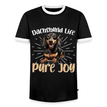 Dachshund badger wiener sausage dog life pure joy - Men's Ringer Shirt - black/white - Front - AI Model Female 172 light (172cm) & AI Model Male 178 light (178cm)