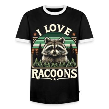 Raccoon in the forest: "I love Racoons" - Men's Ringer Shirt - black/white - Front - AI Model Female 172 light (172cm) & AI Model Male 178 light (178cm)