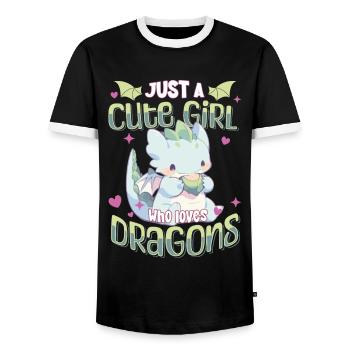 Just a cute Girl who loves Dragons - Kawaii Dragon - Men's Ringer Shirt - black/white - Front - AI Model Female 172 light (172cm) & AI Model Male 178 light (178cm)