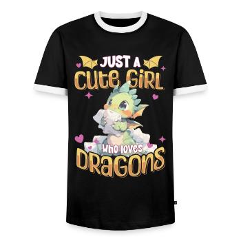 Just a cute Girl who loves Dragons - Kawaii Dragon - Men's Ringer Shirt - black/white - Front - AI Model Female 172 light (172cm) & AI Model Male 178 light (178cm)