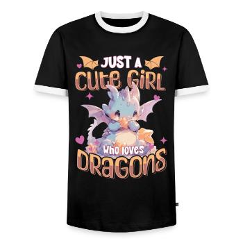 Just a cute Girl who loves Dragons - Kawaii Dragon - Men's Ringer Shirt - black/white - Front - AI Model Female 172 light (172cm) & AI Model Male 178 light (178cm)
