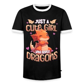 Just a cute Girl who loves Dragons - Kawaii Dragon - Men's Ringer Shirt - black/white - Front - AI Model Female 172 light (172cm) & AI Model Male 178 light (178cm)