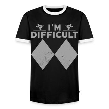 Skiing Ski Skier Double Black Diamond - Men's Ringer Shirt - black/white - Front - AI Model Female 172 light (172cm) & AI Model Male 178 light (178cm)