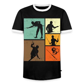 Billard-Retro-Vintage-Billardspieler-Grafik - Männer Kontrast-T-Shirt - Schwarz/Weiß - Vorne - AI Model Female 172 light (172cm) & AI Model Male 178 light (178cm)