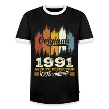 1991 Vintage Cadeau D'anniversaire 1991 Original - T-shirt contrasté Homme - noir/blanc - Devant - AI Model Female 172 light (172cm) & AI Model Male 178 light (178cm)