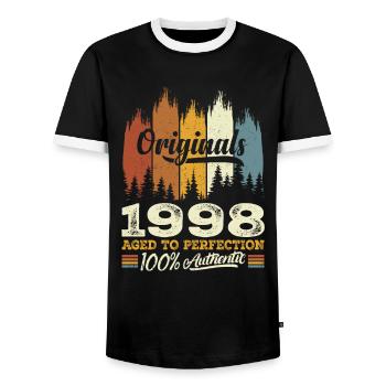 1998 Vintage Original 1998 Birthday Gift - Men's Ringer Shirt - black/white - Front - AI Model Female 172 light (172cm) & AI Model Male 178 light (178cm)