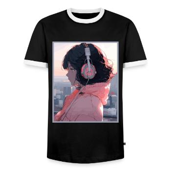 Vintage Japanisch Ästhetik Otaku Anime Girl - Männer Kontrast-T-Shirt - Schwarz/Weiß - Vorne - AI Model Female 172 light (172cm) & AI Model Male 178 light (178cm)