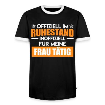 Offiziell im Ruhestand Für meine Frau Tätig Rente - Männer Kontrast-T-Shirt - Schwarz/Weiß - Vorne - AI Model Female 172 light (172cm) & AI Model Male 178 light (178cm)
