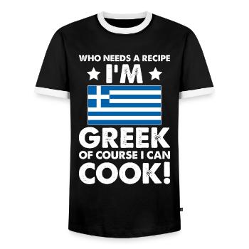 Greek Cuisine Cook Chef I´m Greek Of Course I - Men's Ringer Shirt - black/white - Front - AI Model Female 172 light (172cm) & AI Model Male 178 light (178cm)