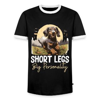 Saucisse saucisse teckel chien Jambes courtes - T-shirt contrasté Homme - noir/blanc - Devant - AI Model Female 172 light (172cm) & AI Model Male 178 light (178cm)