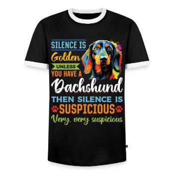 Dachshund wiener sausage dog Silence is Golden - Männer Kontrast-T-Shirt - Schwarz/Weiß - Vorne - AI Model Female 172 light (172cm) & AI Model Male 178 light (178cm)