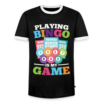 Playing Bingo Is My Game für einen Bingo Spieler - Männer Kontrast-T-Shirt - Schwarz/Weiß - Vorne - AI Model Female 172 light (172cm) & AI Model Male 178 light (178cm)