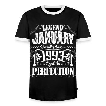 January 1993. January 1993 Birthday Gift. - Men's Ringer Shirt - black/white - Front - AI Model Female 172 light (172cm) & AI Model Male 178 light (178cm)