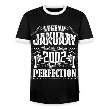 Janvier 2002. Cadeau d'Anniversaire janvier 2002. - T-shirt contrasté Homme - noir/blanc - Devant - AI Model Female 172 light (172cm) & AI Model Male 178 light (178cm)