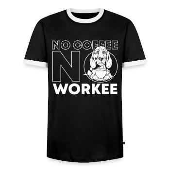 Coffee Cafe Bassett Dog No Coffee No Workee - Men's Ringer Shirt - black/white - Front - AI Model Female 172 light (172cm) & AI Model Male 178 light (178cm)