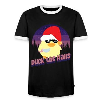 Duck the Halls - Ente mit Messer Duck with Knife - Men's Ringer Shirt - black/white - Front - AI Model Female 172 light (172cm) & AI Model Male 178 light (178cm)