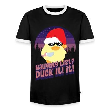 Duck Naughty List Ente mit Messer Duck with Knife - Men's Ringer Shirt - black/white - Front - AI Model Female 172 light (172cm) & AI Model Male 178 light (178cm)