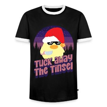 Tuck Tinsel away - Ente mit Messer Duck with Knife - Men's Ringer Shirt - black/white - Front - AI Model Female 172 light (172cm) & AI Model Male 178 light (178cm)
