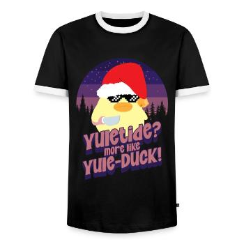 Yule-Duck - Ente mit Messer Duck with Knife - Männer Kontrast-T-Shirt - Schwarz/Weiß - Vorne - AI Model Female 172 light (172cm) & AI Model Male 178 light (178cm)