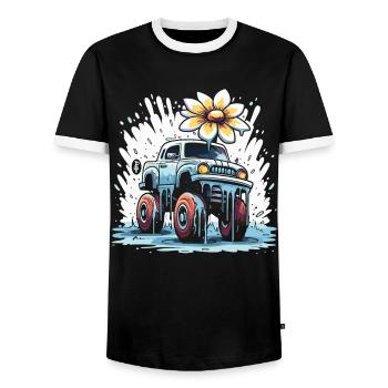 A colorful flower power monster truck - Men's Ringer Shirt - black/white - Front - AI Model Female 172 light (172cm) & AI Model Male 178 light (178cm)