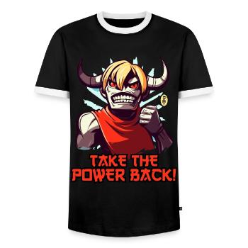 Take back the power! An Anime Minotaur - Men's Ringer Shirt - black/white - Front - AI Model Female 172 light (172cm) & AI Model Male 178 light (178cm)