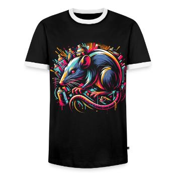 Rat in the Graffiti Jungle: Urban Art - Men's Ringer Shirt - black/white - Front - AI Model Female 172 light (172cm) & AI Model Male 178 light (178cm)
