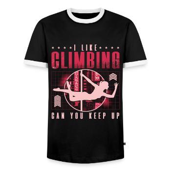 Pole Dancing I Like Climbing Can You Pole Dance - Men's Ringer Shirt - black/white - Front - AI Model Female 172 light (172cm) & AI Model Male 178 light (178cm)