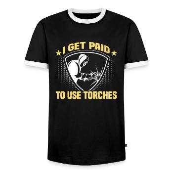 Welder saying design for metal workers - Men's Ringer Shirt - black/white - Front - AI Model Female 172 light (172cm) & AI Model Male 178 light (178cm)