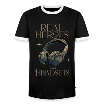 Les vrais héros portent des casques Funny Gamer Boys & Kids - T-shirt contrasté Homme - noir/blanc - Devant - AI Model Female 172 light (172cm) & AI Model Male 178 light (178cm)