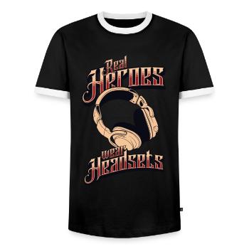 Les vrais héros portent des casques Funny Gamer Boys & Kids - T-shirt contrasté Homme - noir/blanc - Devant - AI Model Female 172 light (172cm) & AI Model Male 178 light (178cm)