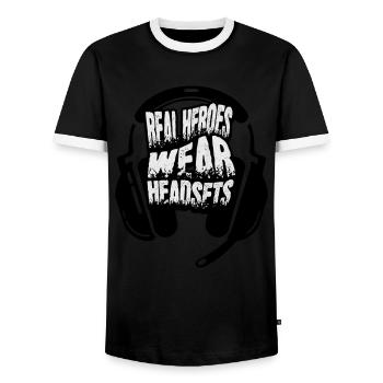 Les vrais héros portent des casques Funny Gamer Boys & Kids - T-shirt contrasté Homme - noir/blanc - Devant - AI Model Female 172 light (172cm) & AI Model Male 178 light (178cm)