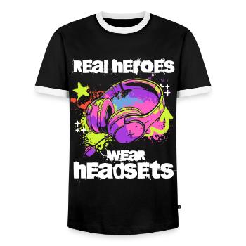 Les vrais héros portent des casques Funny Gamer Boys & Kids - T-shirt contrasté Homme - noir/blanc - Devant - AI Model Female 172 light (172cm) & AI Model Male 178 light (178cm)