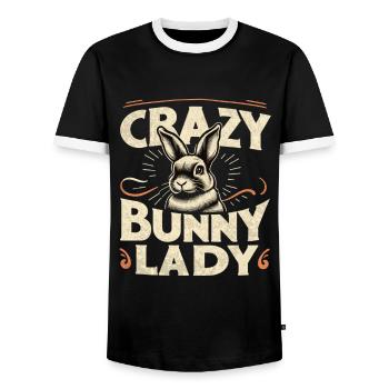 Crazy Bunny Lady - Men's Ringer Shirt - black/white - Front - AI Model Female 172 light (172cm) & AI Model Male 178 light (178cm)