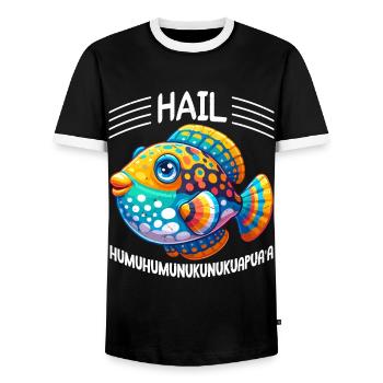 Humuhumunukunukuapua'a Reef Triggerfish - Men's Ringer Shirt - black/white - Front - AI Model Female 172 light (172cm) & AI Model Male 178 light (178cm)