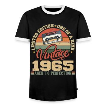 Vintage 1965 Retro 1965 Birthday Gift - Men's Ringer Shirt - black/white - Front - AI Model Female 172 light (172cm) & AI Model Male 178 light (178cm)