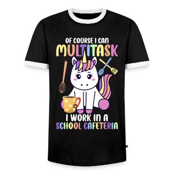 Funny Lunch Lady Cafeteria Crew - T-shirt contrasté Homme - noir/blanc - Devant - AI Model Female 172 light (172cm) & AI Model Male 178 light (178cm)