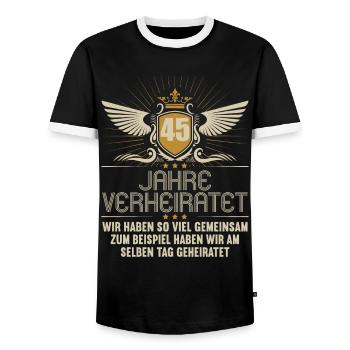 Wir haben viel gemeinsam 45.Hochzeitstag - Männer Kontrast-T-Shirt - Schwarz/Weiß - Vorne - AI Model Female 172 light (172cm) & AI Model Male 178 light (178cm)