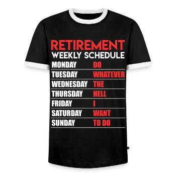 Rente Retirement Weekly Shedule Renteneintritt - Männer Kontrast-T-Shirt - Schwarz/Weiß - Vorne - AI Model Female 172 light (172cm) & AI Model Male 178 light (178cm)