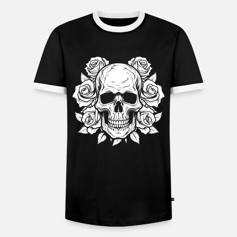 Red Rose Goth Skull - Men's Ringer Shirt - black/white