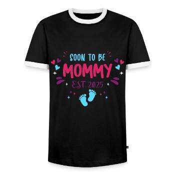Mama und Mutter 2025 Soon to be Mommy 2025 - Männer Kontrast-T-Shirt - Schwarz/Weiß - Vorne - AI Model Female 172 light (172cm) & AI Model Male 178 light (178cm)
