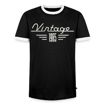 Vintage 1965 Birth Year Minimalist Birthday - Men's Ringer Shirt - black/white - Front - AI Model Female 172 light (172cm) & AI Model Male 178 light (178cm)