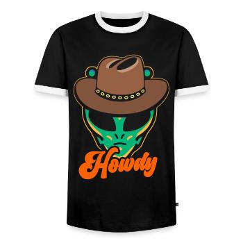 Howdy Alien Cowboy Space UFO Funny Western Rodeo - Männer Kontrast-T-Shirt - Schwarz/Weiß - Vorne - AI Model Female 172 light (172cm) & AI Model Male 178 light (178cm)