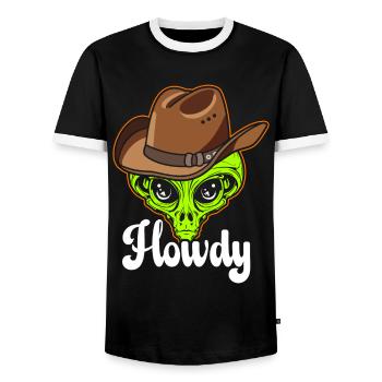 Howdy Alien Cowboy Space UFO Funny Western Rodeo - Männer Kontrast-T-Shirt - Schwarz/Weiß - Vorne - AI Model Female 172 light (172cm) & AI Model Male 178 light (178cm)