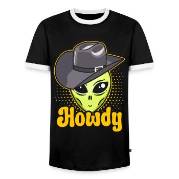 Howdy Alien Cowboy Space UFO Funny Western Rodeo - Männer Kontrast-T-Shirt - Schwarz/Weiß - Vorne - AI Model Female 172 light (172cm) & AI Model Male 178 light (178cm)