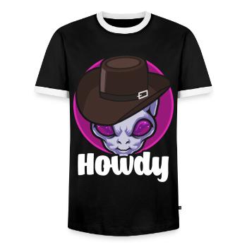 Howdy Alien Cowboy Space UFO Funny Western Rodeo - Männer Kontrast-T-Shirt - Schwarz/Weiß - Vorne - AI Model Female 172 light (172cm) & AI Model Male 178 light (178cm)
