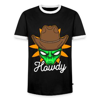 Howdy Alien Cowboy Space UFO Funny Western Rodeo - Männer Kontrast-T-Shirt - Schwarz/Weiß - Vorne - AI Model Female 172 light (172cm) & AI Model Male 178 light (178cm)