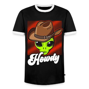 Howdy Alien Cowboy Space UFO Funny Western Rodeo - Männer Kontrast-T-Shirt - Schwarz/Weiß - Vorne - AI Model Female 172 light (172cm) & AI Model Male 178 light (178cm)